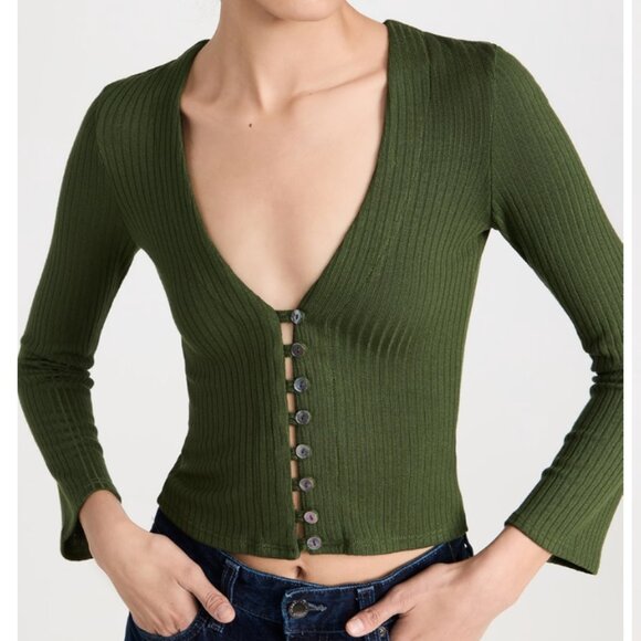 Reformation Green Ribbed Cardigan - Picture 2 of 8